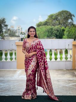 Vedant Vastram - Fancy Jacquard Bollywood Purple Saree with Unstitched Blouse