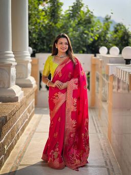 Vedant Vastram - Fancy Jacquard Bollywood Pink Saree with Unstitched Blouse