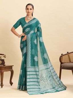 Vedant Vastram - Art Silk Fancy Jacquard Green Saree with Unstitched Blouse