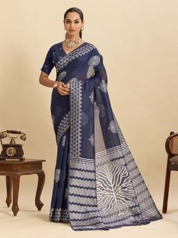 Vedant Vastram - Art Silk Fancy Jacquard Navy Blue Saree with Unstitched Blouse