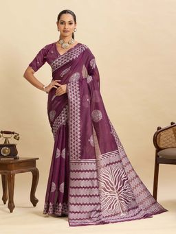 Vedant Vastram - Art Silk Fancy Jacquard Purple Saree with Unstitched Blouse