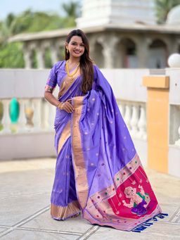 Vedant Vastram - Paithani Jacquard Lavender Saree with Unstitched Blouse