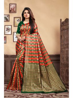 Vedant Vastram - Litchi Silk Designer Banarasi Green Saree with Unstitched Blouse