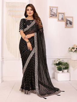 Vedant Vastram - Georgette Sequin Work Black Saree with Unstitched Blouse