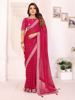 Vedant Vastram - Georgette Sequin Work Pink Saree with Unstitched Blouse