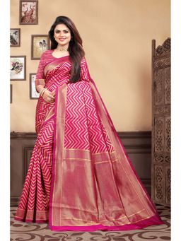 Vedant Vastram - Litchi Silk Designer Banarasi Pink Saree with Unstitched Blouse