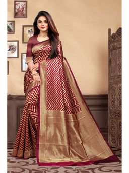 Vedant Vastram - Litchi Silk Designer Banarasi Maroon Saree with Unstitched Blouse