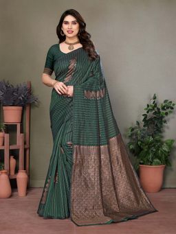 Vedant Vastram - Litchi Silk Banarasi Green Saree with Unstitched Blouse
