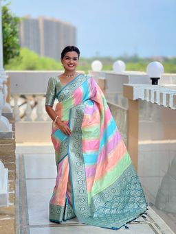 Vedant Vastram - Fancy Jacquard Bollywood Blue Saree with Unstitched Blouse