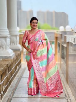 Vedant Vastram - Fancy Jacquard Bollywood Pink Saree with Unstitched Blouse