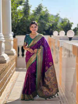 Vedant Vastram - Paithani Jacquard Purple Saree with Unstitched Blouse