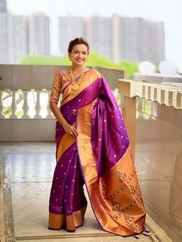 Vedant Vastram - Paithani Jacquard Purple Saree with Unstitched Blouse
