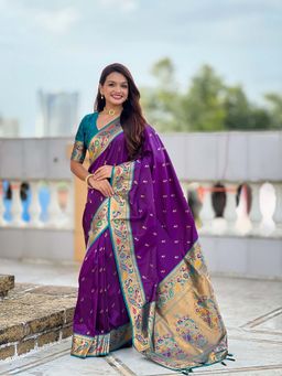 Vedant Vastram - Paithani Jacquard Purple Saree with Unstitched Blouse