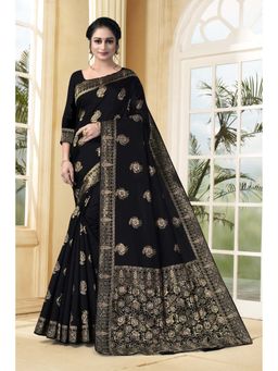 Vedant Vastram - Litchi Silk Designer Banarasi Black Saree with Unstitched Blouse