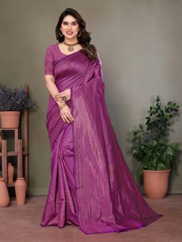 Vedant Vastram - Litchi Silk Banarasi Purple Saree with Unstitched Blouse