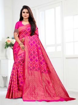 Vedant Vastram - Litchi Silk Designer Banarasi Pink Saree with Unstitched Blouse