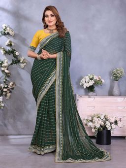 Vedant Vastram - Georgette Sequin Work Green Saree with Unstitched Blouse