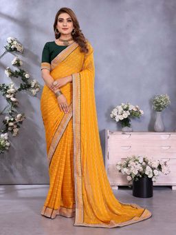 Vedant Vastram - Georgette Sequin Work Mustard Saree with Unstitched Blouse