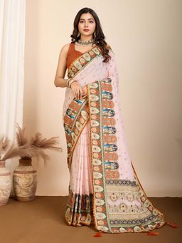 Vedant Vastram - Maslin Cotton Digital Printed Orange Saree with Unstitched Blouse