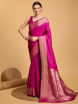 Vedant Vastram - Soft Litchi Silk Banarasi Pink Saree with Unstitched Blouse