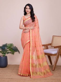 Vedant Vastram - Cotton Silk Jacquard Fancy Peach Saree with Unstitched Blouse