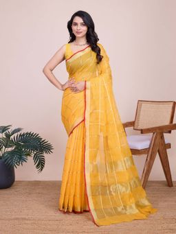 Vedant Vastram - Cotton Silk Jacquard Fancy Yellow Saree with Unstitched Blouse