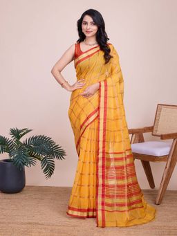 Vedant Vastram - Cotton Silk Jacquard Fancy Mustard Saree with Unstitched Blouse