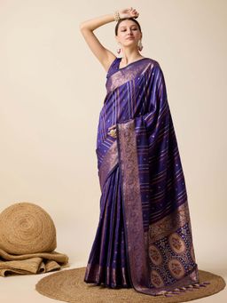 Vedant Vastram - Soft Litchi Silk Banarasi Purple Saree with Unstitched Blouse