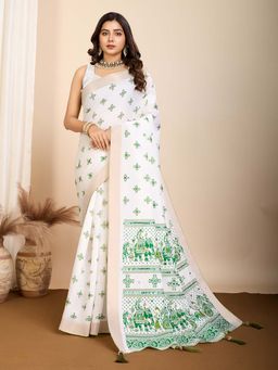 Vedant Vastram - Maslin Cotton Printed Fancy Green Saree with Unstitched Blouse