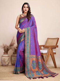 Vedant Vastram - Soft Litchi Silk Kanjivaram Purple Saree with Unstitched Blouse