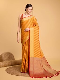 Vedant Vastram - Soft Litchi Silk Kanjivaram Mustard Saree with Unstitched Blouse