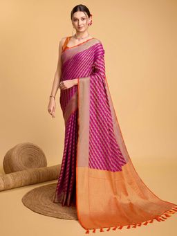 Vedant Vastram - Soft Litchi Silk Kanjivaram Purple Saree with Unstitched Blouse