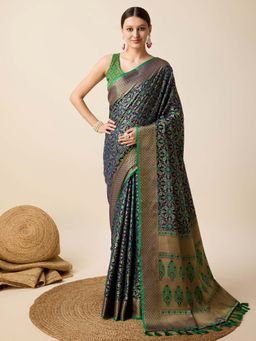Vedant Vastram - Soft Litchi Silk Kanjivaram Green Saree with Unstitched Blouse