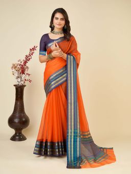 Vedant Vastram - Cotton Silk Jacquard Fancy Orange Saree with Unstitched Blouse