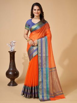 Vedant Vastram - Cotton Silk Jacquard Fancy Orange Saree with Unstitched Blouse