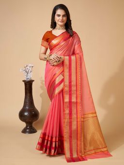 Vedant Vastram - Cotton Silk Jacquard Fancy Pink Saree with Unstitched Blouse