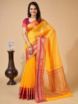Vedant Vastram - Cotton Silk Jacquard Fancy Mustard Saree with Unstitched Blouse