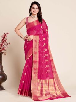 Vedant Vastram - Cotton Silk Jacquard Fancy Pink Saree with Unstitched Blouse