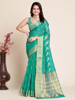 Vedant Vastram - Cotton Silk Jacquard Fancy Green Saree with Unstitched Blouse