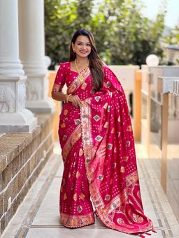 Vedant Vastram - Fancy Jacquard Bollywood Pink Saree with Unstitched Blouse