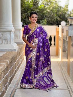 Vedant Vastram - Fancy Jacquard Bollywood Purple Saree with Unstitched Blouse