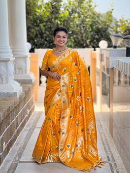 Vedant Vastram - Fancy Jacquard Bollywood Yellow Saree with Unstitched Blouse