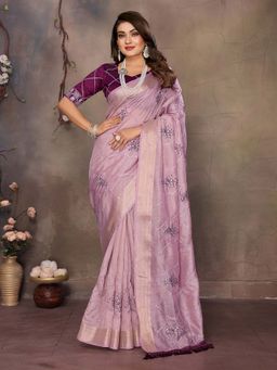 Vedant Vastram - Sequin Work Lavender Saree with Unstitched Blouse