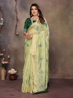 Vedant Vastram - Sequin Work Green Saree with Unstitched Blouse