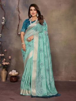 Vedant Vastram - Sequin Work Green Saree with Unstitched Blouse