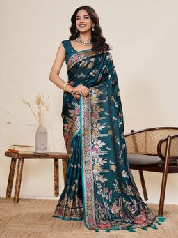Vedant Vastram - Soft Litchi Silk Banarasi Green Saree with Unstitched Blouse