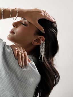Tangerine - Waterfall Silver Ear Cuff