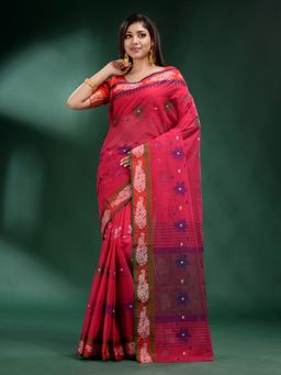 CHARUKRITI - Pink Pure Cotton Handwoven Soft Saree