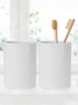 Anko - Ceramic Toothbrush Holder for Bathroom, Set Of 2, White