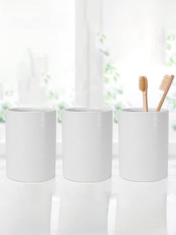 Anko - Ceramic Toothbrush Holder for Bathroom, Set Of 3, White